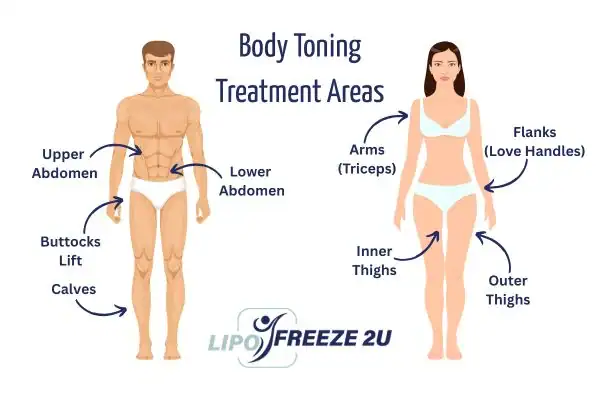Graphic showing where you can have Body toning Treatment Wilmslow on your body